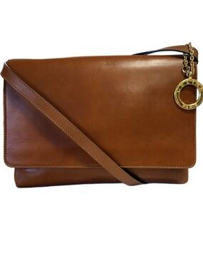 Celine Calfskin Leather Flap Bag with Gold Celine Logo Charm